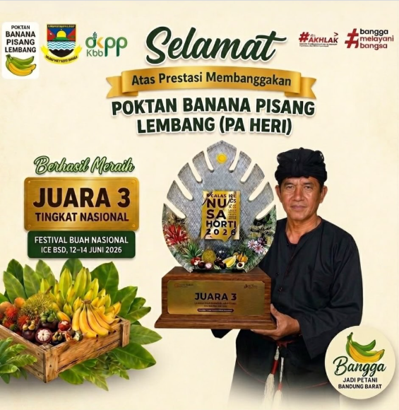 Selamat dan penghargaan setinggi-tingginya kepada Poktan Banana Pisang Lembang atas pencapaian luar biasa meraih Juara 3 Lomba Buah Unggul Nasional Kategori Pisang dalam ajang Festival Buah Nasional di ICE BSD!